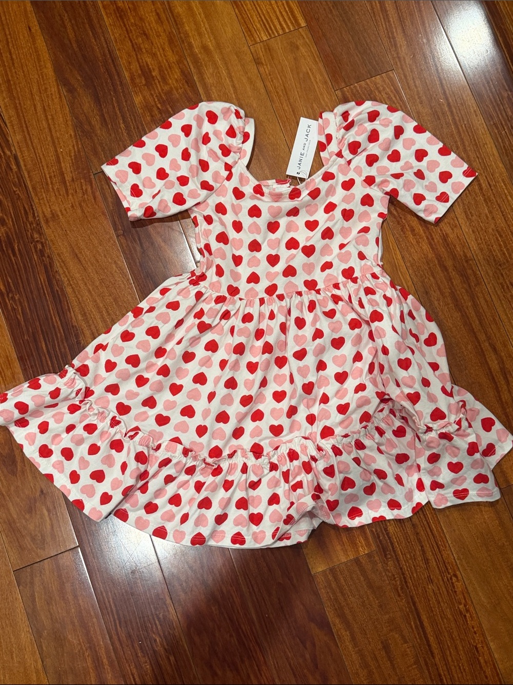 Janie and Jack White Dress with Red Heart Print